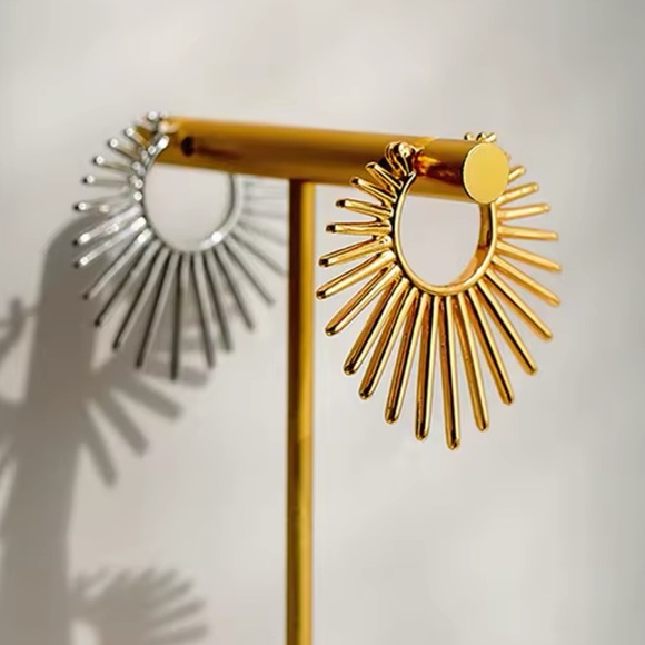 Anthropologie Gold Sunburst Hoop Earrings - Picture 2 of 12